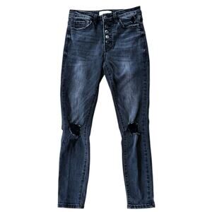 Vervet by Flying Monkey High-Rise Distressed Button-Fly Black Skinny Jeans 27X27